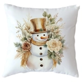 White Christmas pillow case with watercolor snowman and winter floral pattern - 18x18 Inch / Snowman Brown Hat (CRD514-2)