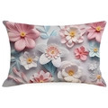 Vintage floral throw pillow cover with 3D paper-cut style art in soft pink and blue - Rectangular (No Insert) / 3D Paper Carving Floral (YMD10-15)