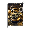 Garden flag for 2025 Happy New Year in luxury black and gold with decorative stand - Black Gold Ball Snowflake Glitter Mood Style (HYQ70-8)