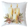 Christmas pillowcase with watercolor candles, holly leaves and red berries on white fabric - 18x18 Inch / Beige Candle Holly (CRD514-4)