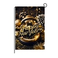 2025 Happy New Year garden flag with gold fireworks and black stand display - Gold Decorative Ball Fireworks Black Gold Luxury Style (HYQ70-9)