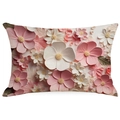 Vintage floral pillow cover featuring 3D artistic pink and white flowers print - Rectangular (No Insert) / Soft Paper Carving Art (YMD10-16)