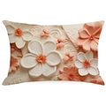 Rectangular pillow cover with 3D embossed floral patterns in soft coral and cream tones - Rectangular (No Insert) / Coral Relief Flower (YMD10-17)