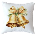 Christmas pillowcase with watercolor golden bells and green pine branches print - 18x18 Inch / Gold Bell Bow Pine Branch (CRD514-7)