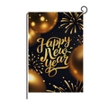 2025 Happy New Year garden flag in black and gold with festive balloons and fireworks - Gold Balloon Fireworks Design Black Gold Style (HYQ70-11)