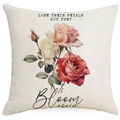 Detailed texture of cotton linen pillow cover with red rose print and quote - Rose Style (DYM07-3)