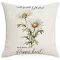Detailed texture of cotton linen cushion cover with watercolor daisy and quote print - Daisy Style (DYM07-2)