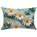 Rectangular cushion cover with blue background and 3D paper-cut daisy floral pattern - Rectangular (No Insert) / Blue Base Paper Cut Daisy (YMD10-22)