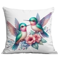 Vintage gold hummingbird and floral print square cushion cover for home sofa decor - 45x45cm Single Side No Core / Twin Hummingbirds Style 13 (CDR13-13)