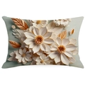 Vintage floral pillowcase with 3D embossed cream and caramel flower print on beige - Rectangular (No Insert) / Cream Caramel Relief (YMD10-23)