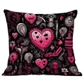 Black and pink graffiti heart pillow cover with punk doodle prints and heart motifs - Black Pink Graffiti Art Style (CDR04-5)