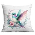 Close-up of hummingbird and floral print on white cushion cover with watercolor style - 45x45cm Single Side No Core / Watercolor Hummingbird Style 8 (CDR13-8)