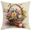 Easter throw pillow cover with watercolor flower basket and eggs on white background - Watercolor Handpainted Basket Egg (DYM03-10) / 45x45cm (No Insert)