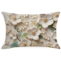 Vintage floral pillow cover with 3D embossed flower pattern and ivory texture - Rectangular (No Insert) / Elegant White Flower Ring (YMD10-24)