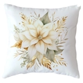 Christmas cushion cover featuring watercolor white flower design on beige square pillow - 18x18 Inch / Blooming Poinsettia Branch (CRD514-12)