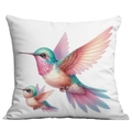 Detailed view of hummingbird art print on a soft white square decorative pillowcase - 45x45cm Single Side No Core / Gradient Hummingbird Style 10 (CDR13-10)