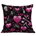 Gothic heart and skull print pillowcase in black and pink with butterfly tattoo design - Tattoo Style Print Style (CDR04-6)
