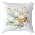 Christmas pillowcase featuring festive golden ornaments and pine needles on white fabric - 18x18 Inch / Pearl White Gold Star Ball (CRD514-13)