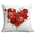 Vierkante witte kussensloop met een romantisch hartvormig patroon van rode rozen - Roos Hart Stijl (CDR18(5)-2)