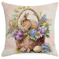 Easter pillow cover featuring watercolor bunny in a floral basket with colorful eggs - Watercolor Rabbit Flower Basket (DYM03-1) / 45x45cm (No Insert)