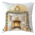 Christmas pillowcase featuring watercolor fireplace and golden gift boxes print - 18x18 Inch / Decorative Fireplace Warm Gold Box (CRD514-14)
