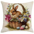 Easter pillow cover with retro watercolor bunny in basket and colorful eggs on white background - Realistic Watercolor Rabbit Egg (DYM03-4) / 45x45cm (No Insert)