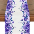 Chemin de table printanier blanc avec motifs floraux violets pour décoration de table - 33*183cm / Fleurs Violettes (ZQT02-4)