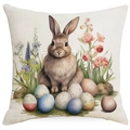 Easter bunny and colorful eggs decorative linen throw pillow cover for sofa decor - Realistic Watercolor Rabbit (DYM12-23)