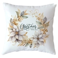 Christmas pillowcase with Santa Claus floral wreath and Christmas BEGINS WITH CHRIST text - 18x18 Inch / Watercolor Wreath Gold Berry (CRD514-17)