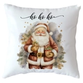 Christmas pillow cover with watercolor Santa Claus print and ho ho ho text decoration - 18x18 Inch / Santa Holding Tree (CRD514-18)