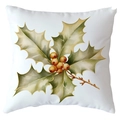 Square white pillowcase with hand-painted watercolor holly leaves and orange berries pattern - 18x18 Inch / Watercolor Holly Pattern (CRD514-20)