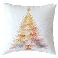 White canvas pillowcase with watercolor Christmas tree print and gold star detail - 18x18 Inch / Gradient Watercolor Christmas Tree (CRD514-23)