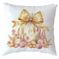 Christmas pillowcase with Santa gift bag and watercolor ornaments on white background - 18x18 Inch / Gold Bow Gift Bag (CRD514-24)