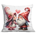 Square Valentine's Day cushion cover with romantic gnomes and heart pattern digital print - Cartoon Gnomes Style