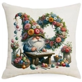 Frühlings-Gnom-Kissenbezug mit Ostereiern und Blumen auf Leinenoptik-Stoff - Frühlingsgarten Gnom mit Eiern (DYM01-1)