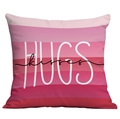 Pink gradient Valentine heart cushion cover with white HUGS and black kisses text - Hugs Kisses Text Style