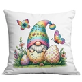 Funda de cojín de gnomo de Pascua con mariposas arcoíris y huevos sobre fondo blanco - Estilo Gnomo Eclosionando (CDR14-3)