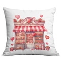 Quadratischer Kissenbezug zum Valentinstag mit Aquarell-Laden in Rosa und Rosen - Rosa Laden Stil (CDR18(4)-2)