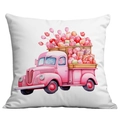 Quadratischer Valentinstag Kissenbezug mit rosa Retro-Truck und Aquarell-Süßigkeiten - Rosa Vintage Truck Stil (CDR18(4)-3)