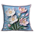 3D embossed blue flower pillowcase with white and pink floral pattern for sofa decor - White Flower with Light Purple Dots (CDR15-6)