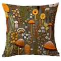 Fodera per cuscino verde oliva con motivi floreali di funghi arancioni e ricami fini - Stile Foresta del Raccolto Verde Scuro (CDR07-3)