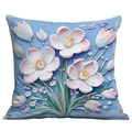 Square blue pillowcase featuring 3D floral pattern with pink and white flowers - 3D Embossed Blue Background (CDR15-8)