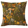 Federa quadrata con motivi vintage di funghi e margherite su sfondo verde oliva - Stile Illustrazione Vintage Verde Oliva (CDR07-4)