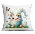 Easter gnome in a cracked egg illustration on a white square cushion cover for sofas - Gnome with Polka Dot Hat Style (CDR14-6)