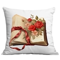 Quadratischer Kissenbezug mit Vintage-Büchern roten Rosen und Seidenband für Valentinstag - Vintage Buch und Rosen Stil (CDR18-3)