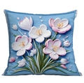 Sky blue square pillow case with 3D floral embroidery and green leaves pattern - Sky Blue Embroidery Look Floral (CDR15-11)
