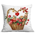 Funda de cojín de San Valentín con cesta de flores de corazón y rosas rojas - 45*45cm Peluche Corto Una Cara Sin Núcleo / Cdr18(6)-2