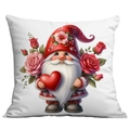 Funda de cojín de San Valentín con gnomo, corazón rojo y rosas en fondo blanco - Estilo Gnomo de Amor (CDR18(6)-3)