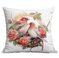 Funda de almohada blanca con pájaros en acuarela y rosas rosas en un nido floral - Estilo Nido de Pájaros (CDR18(6)-4)