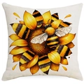 Detailed macro view of the bee and sunflower print on the linen-textured pillowcase - Sunflower Bee Style (DYM06-5)